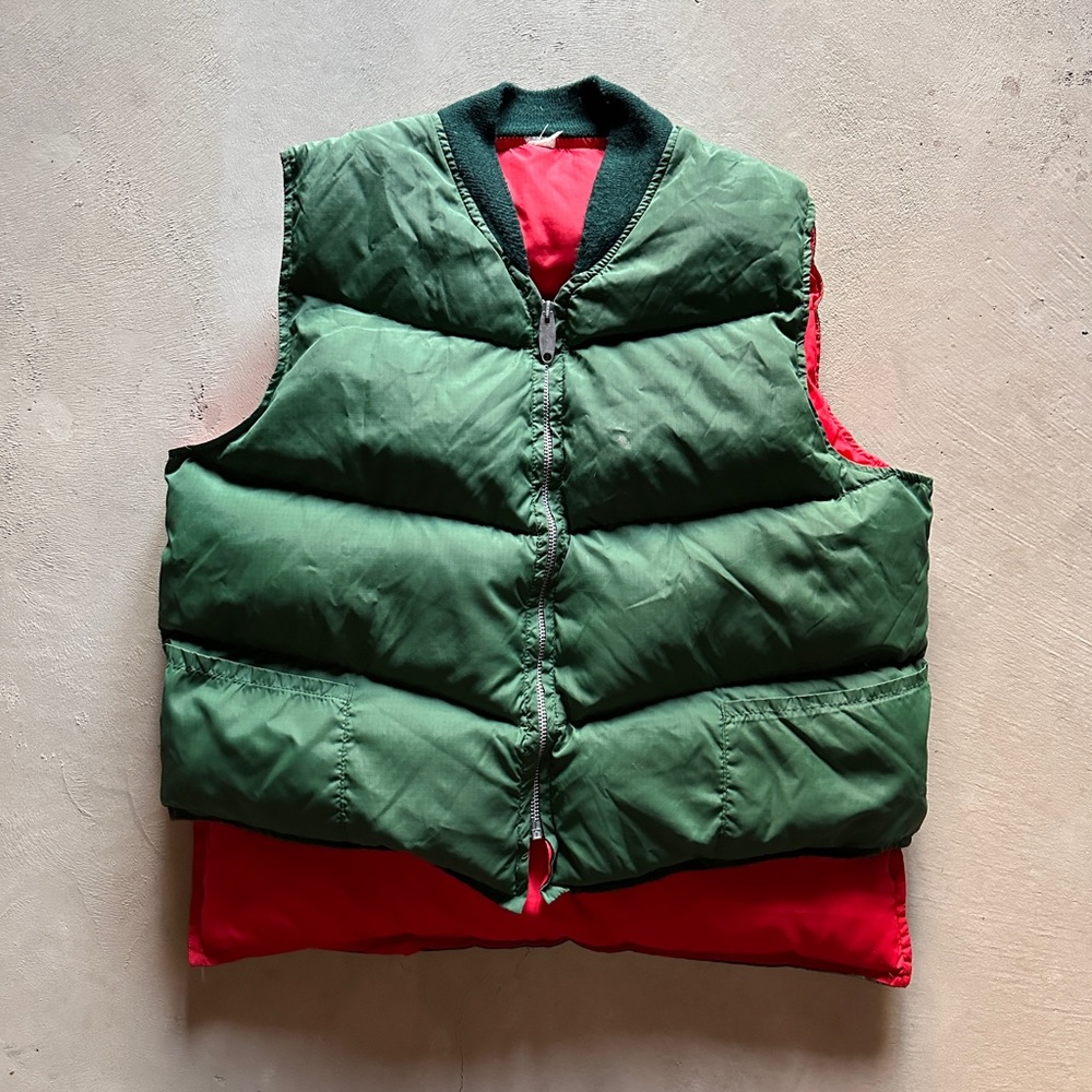 vintage military talon zipper reversible puffer vest